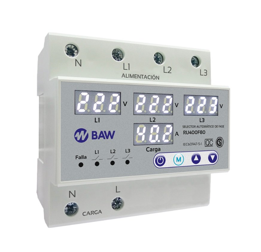 SELECTOR AUTOMATICO DE FASE C/MEDICION Y PROTECCION 380V BAW